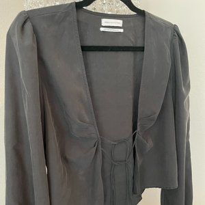 Tie Front Modal Ruched Long Sleeve Top